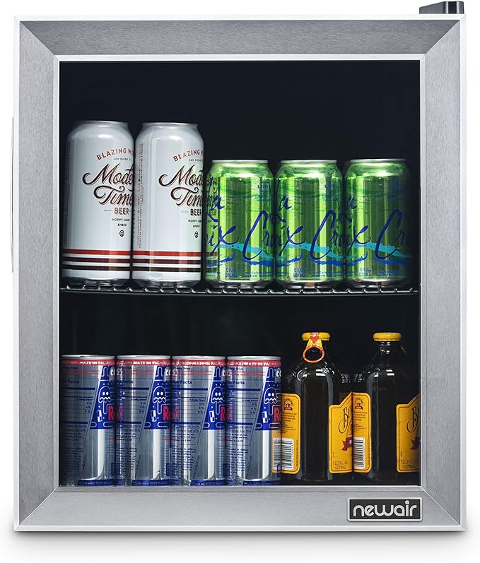 NewAir 60 Can Beverage Refrigerator | Compact Small Mini Fridge for Bedroom, Office or Dorm | Quiet Cooling, Adjustable Shelf & Glass Door Drink Cooler