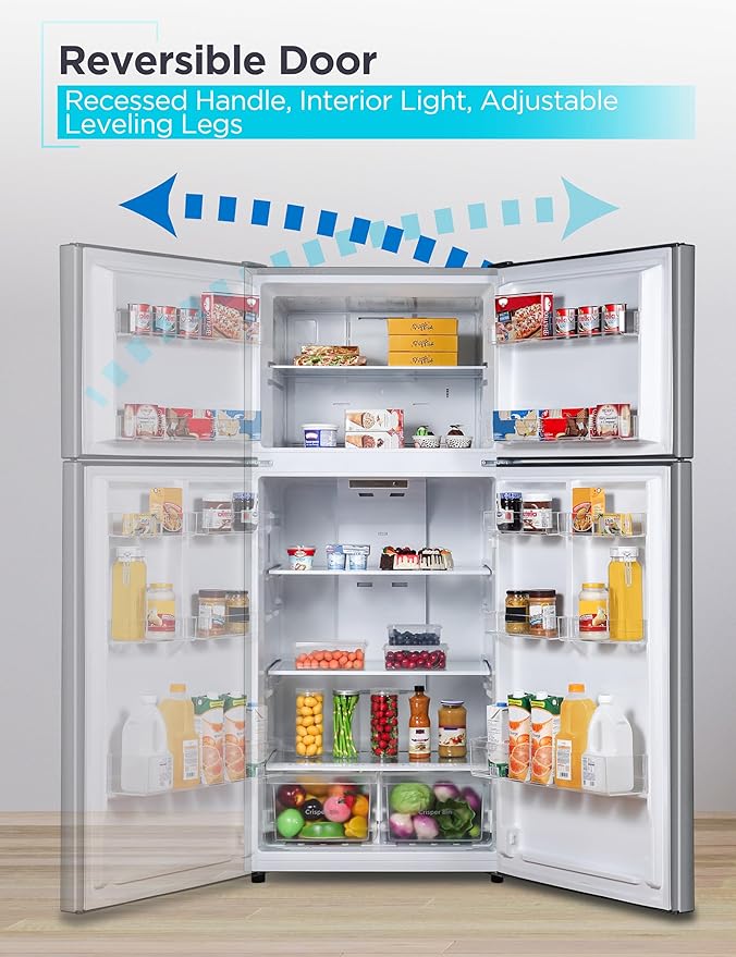 BLACK+DECKER 18.1 Cu. Ft. Top Mount Refrigerator with Freezer, 2 Door Refrigerator with Top Freezer and Adjustable Temperature Control, ENERGY STAR Certified, BR1810HS, Stainless Steel Look