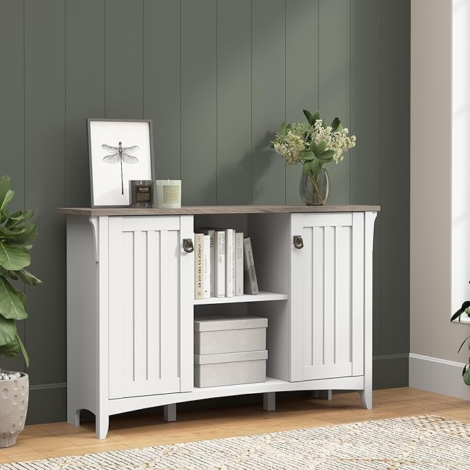 Bush Home Salinas Accent Storage Cabinet with Doors in Pure White and Shiplap Gray