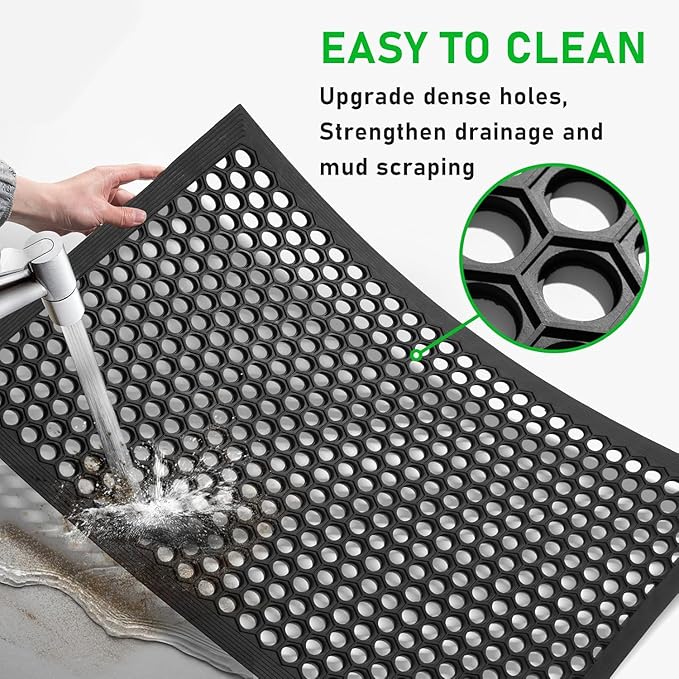 BEHERO Rubber Outdoor Mat, 47 x 32 inches Anti Fatigue Rubber Floor Mats, Non-Slip Front Door Mats Entrance, Heavy Duty Pool Mat Outside for Entryway, Garage Doormat Waterproof, Black