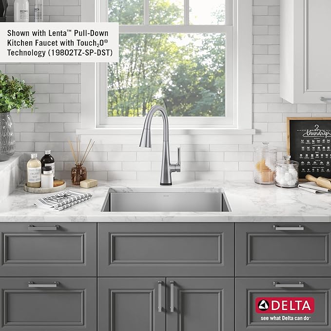 DELTA FAUCET Delta Lenta 24-inch Undermount 16 Gauge Stainless Steel Single Bowl Laundry Utility Kitchen Sink with Accessories, 953034-24SL-SS, Satin