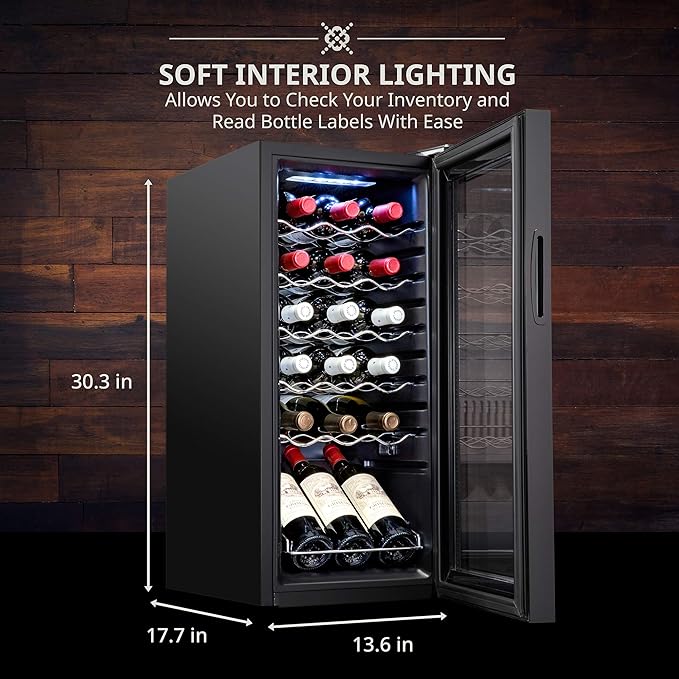 Ivation 18 Bottle Compressor Wine Cooler Refrigerator w/Lock, Large Freestanding Wine Cellar For Red, White, Champagne or Sparkling Wine, 41f-64f Digital Temperature Control Fridge Glass Door Black