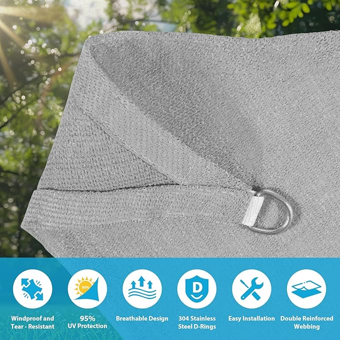 Amagenix Sun Shade Sail 5'X6'X8' Curved Edge Outdoor Shade Canopy Light Grey Breathable 95% UV Block Shade Cloth for Patio Garden Backyard (We Make Custom Size)