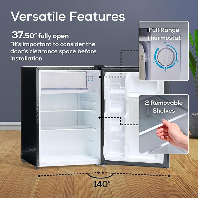 Igloo 2.6 Cu.Ft. Compact Refrigerator with Freezer, 2 Shelfs, Perfect for Homes, Offices, Dorms, Platinum