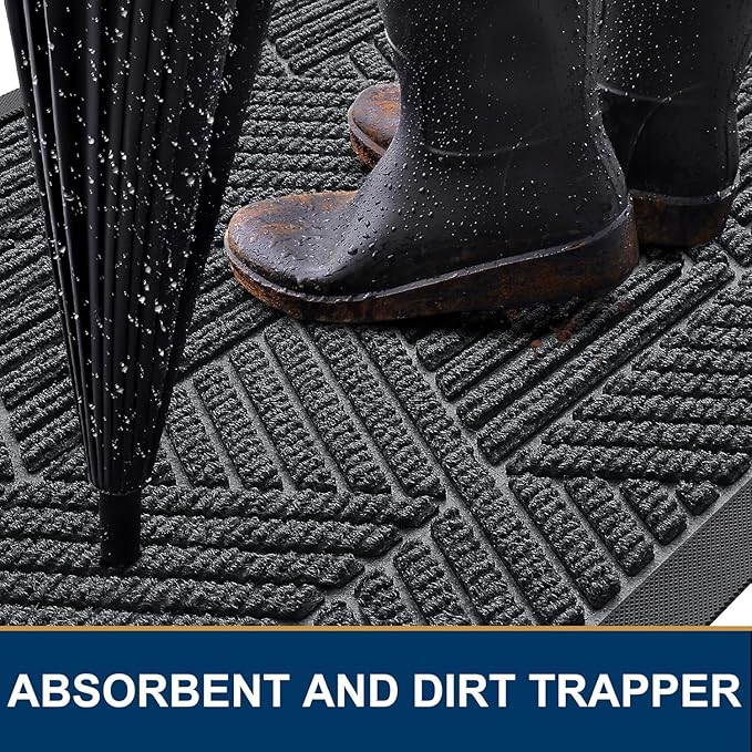 Smiry Front Door Mat Outside Entrance, Heavy Duty Sturdy Natural Rubber Doormat, Trap Dirt and Moisture, Easy Clean Low Profile Welcome Floor Mats for Indoor Outdoor Entry, 71x23 Inch, Grey