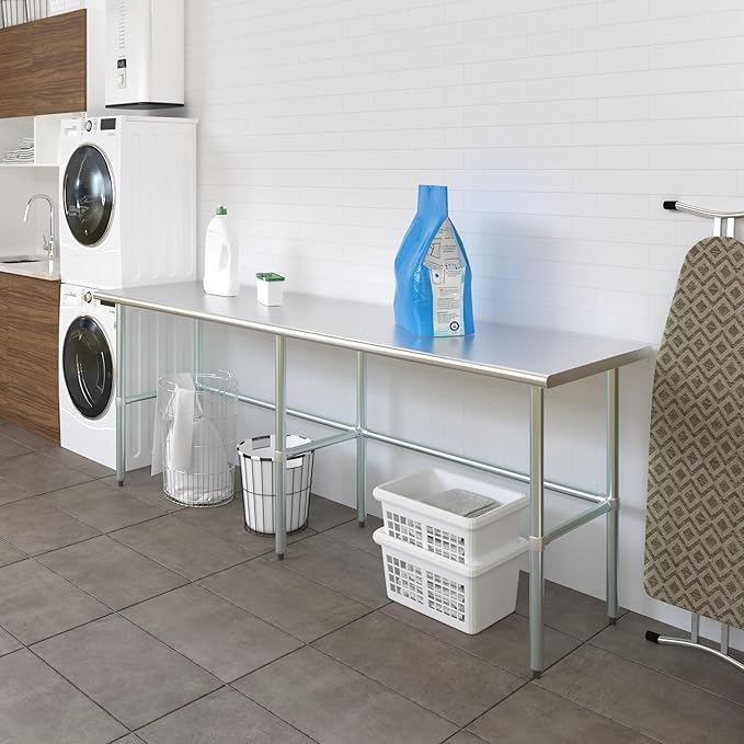 AmGood Stainless Steel Work Table Open Base | NSF Kitchen Island Food Prep | Laundry Garage Utility Bench (96" Long X 24" Deep)