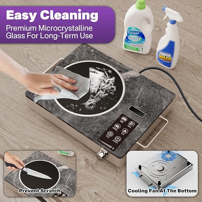 Portable Electric Stove 1800W, Single Burner Ceramic Hot Plate with Touch & Knob Control, Marble Glass Cooktop with Handles, Plug-in Infrared Cooktop for All Cookware