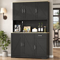 71" Tall Kitchen Pantry Storage Cabinet with Charging Station,Farmhouse Buffet Cabinet with Microwave Shelf,Large Kitchen Hutch Cabinet Doors & Drawer,Food Pantry for Dining Room,Living Room (Black)