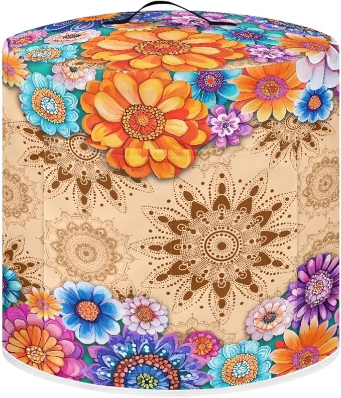 TODIYADDU Vintage Hippie Flower Electric Pressure Cooker Cover Round Protective Cover Bag with Pocket and Handle for Instant Pot or Rice Cooker Kitchen Small Appliance Dust Covers Holiday Presents, L