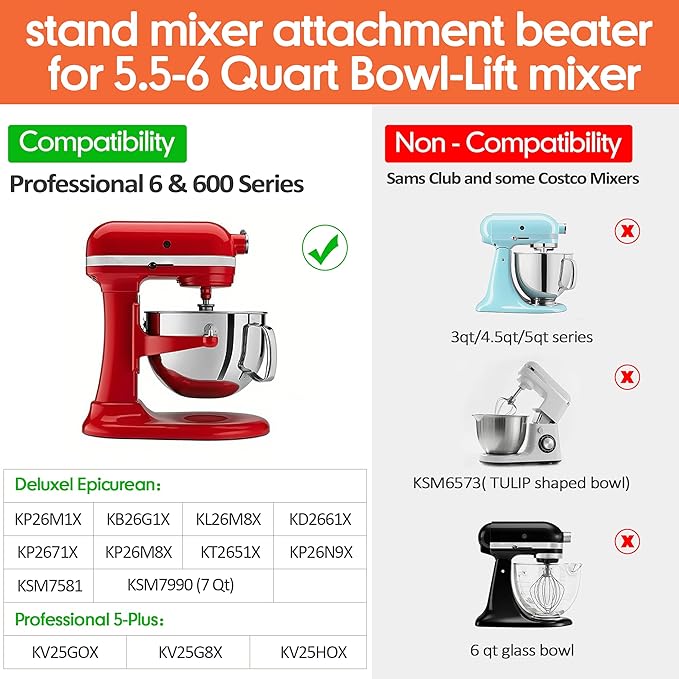 Flex Edge Beater for KitchenAid 5.5-6QT Bowl-Lift Mixers - Silicone Scraper Paddle Flexible Silicone Edges Bowl Scraper for Kitchen Aid Accessories and Attachments – Dishwasher-Safe