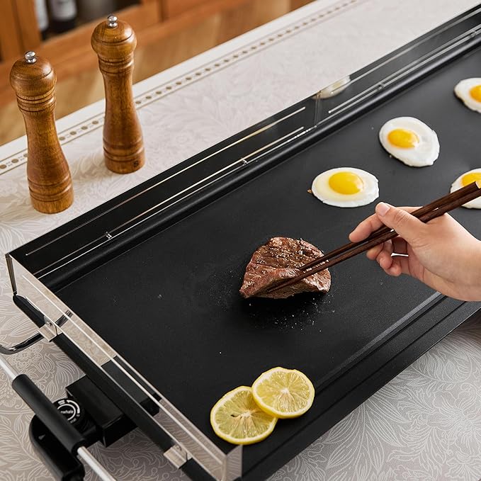 AEWHALE 35" Large Electric Griddle,Extra Wide Teppanyaki Grill with Detachable stainless Steel Baffle for Pancake Barbecue