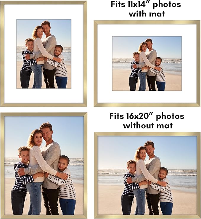 Americanflat 16x20 Picture Frame with Polished Plexiglass - Set of 5 - Use as 11x14 Frame with Mat or Display 16x20 Photo Without Mat - Galleria Collection - Picture Frames for Wall Display - Gold