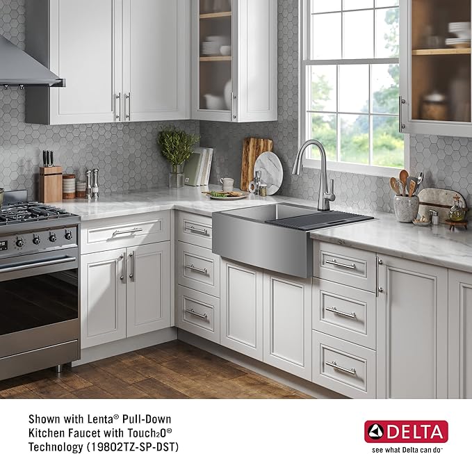 DELTA FAUCET Delta Lenta 30-inch Retrofit Farmhouse Apron Front 16 Gauge Stainless Steel Single Bowl Kitchen Sink for Undermount/Drop-In Installation with Accessories, 95J132-T30S-SS