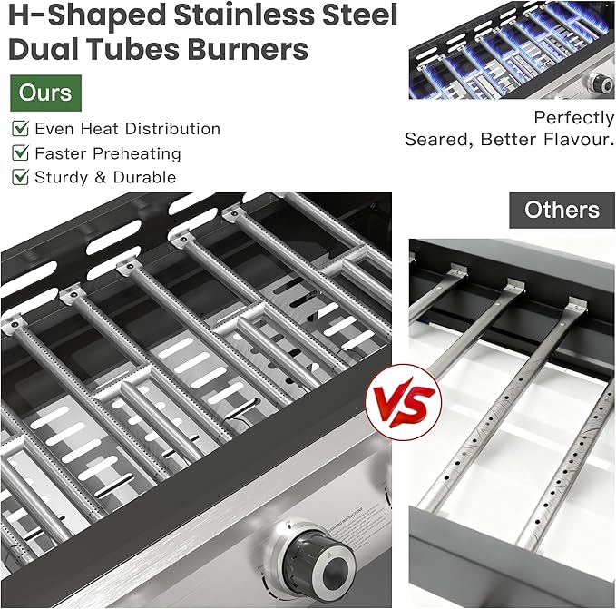 4-Burner Propane Gas Griddle, 40,000 BTU Outdoor Flat Top Propane Grill with 480 Sq In Cooking Area, Rolling Wheels & Folding Side Shelves for Camping, Tailgating & Backyard BBQ, Black
