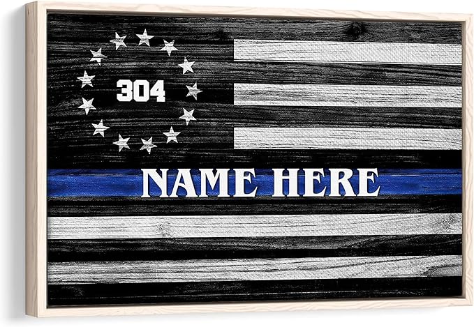 Personalized Police Poster & Framed Canvas, Thin Blue Line Flag Home Office Decor, Custom Name Bedroom Living Room Aesthetic Wall Art Gift For Policeman, Law Enforcement