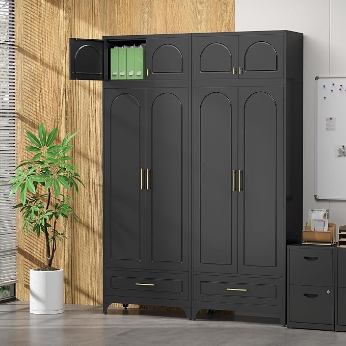 Kitchen Pantry Cabinet，90" Storage Cabinets with Doors and Shelves,Metal Pantry Cabinet with Drawers,White Kitchen Cupboard for Livingroom,Pantry, Bathroom