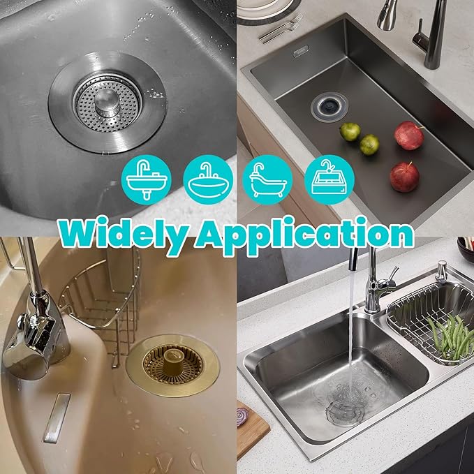 3 in 1 Kitchen Sink Stopper, Pop Up Kitchen Sink Drain Strainer, with an Extra Basket Strainer, Kitchen Sink Drain Stopper for US Standard 3-1/2 Inch, Brass Material Electroplate Gold,Easy to Clean