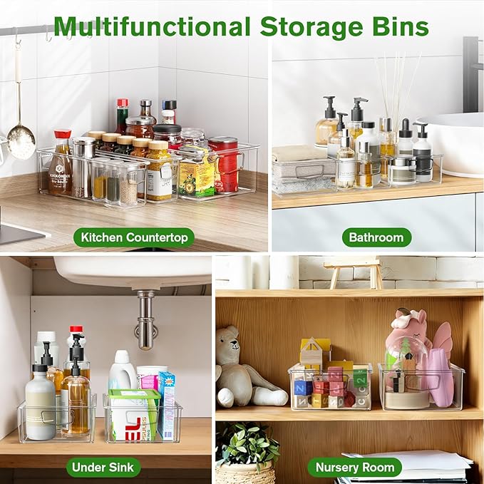 10 Pack Fridge Organizer Bins, Freezer Organizer Clear Stackable Storage Bins with Handles for Pantry, Cabinets, Kitchen, Home Organization Must Haves