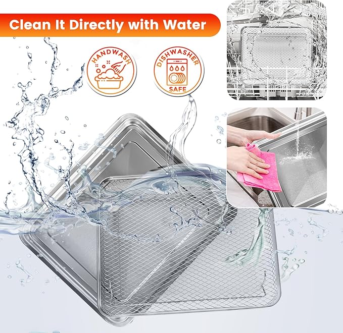Air Fryer Tray Replacement for Cuisinart TOA-28 AFR-25 Toaster Air Fryer Convection Oven, 11.29 * 9.68'' Non-stick Mesh Air Fryer Steel Basket Wire Rack Accessories Parts, Dishwasher Safe