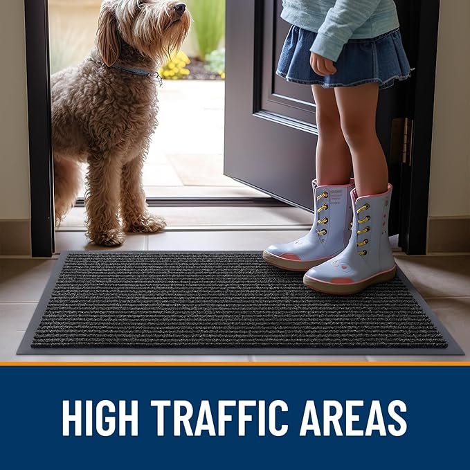 OLANLY Front Door Mat Indoor Outdoor Entrance, Waterproof Heavy Duty Doormat, Fade Resistant, Low Profile, Easy Clean Patio Porch Welcome Floor Mats for Entry, 40x32, Off-Black