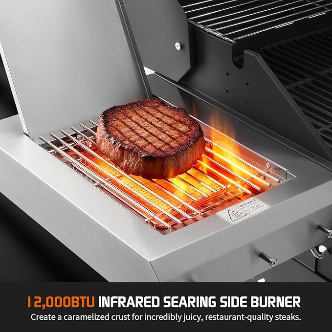 Propane Gas Grill, 4+1 Stainless Steel Barbecue Grill with Infrared Side Burner for Outdoor Cooking, Black