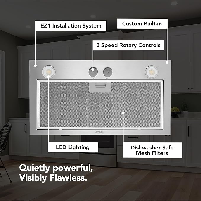 Broan- NuTone PM400SS Custom Cabinet Built-in 3-Speed Power Pack Insert with LED Lighting and 450 Max Blower CFM, 21-Inch, Stainless Steel