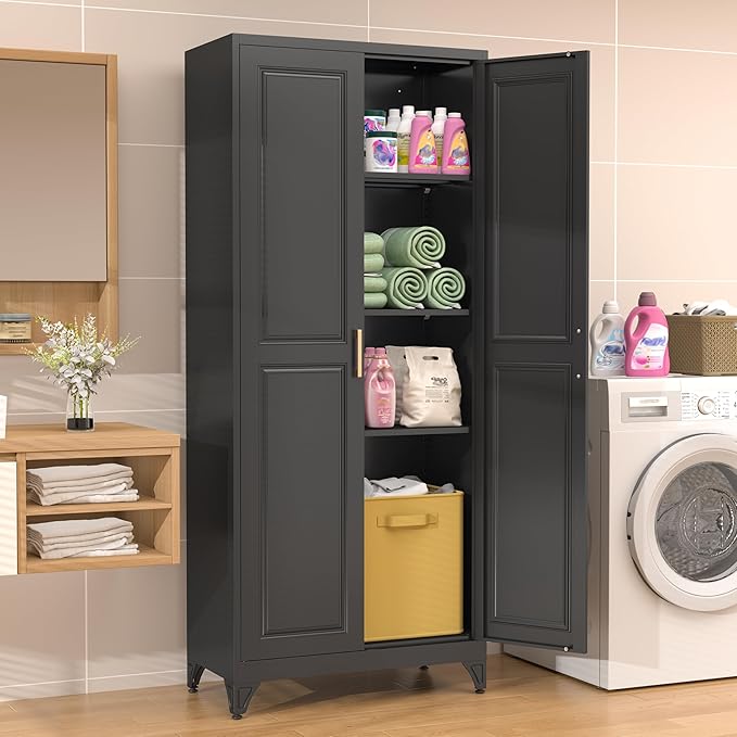 75” Tall Kitchen Pantry Cabinet,Metal Storage Cabinet with Doors and Adjustable Shelves,Modern Kitchen Hutch Cabinets,Freestanding Cupboard for Dining Living Room