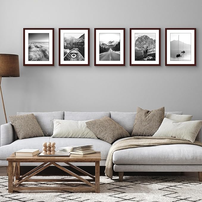 Americanflat 12x15 Picture Frame with Polished Plexiglass - Set of 5 - Use as 9x12 Frame with Mat or Display 12x15 Photo Without Mat - Galleria Collection - Picture Frames for Wall Display - Mahogany