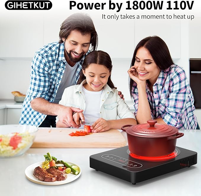 Single Burner Electric Cooktop,110V 1800W Electric Stove Top with LED Touch Control,10 Power Levels, 4 hTimer, Safety Lock,single electric burner Overheat protection
