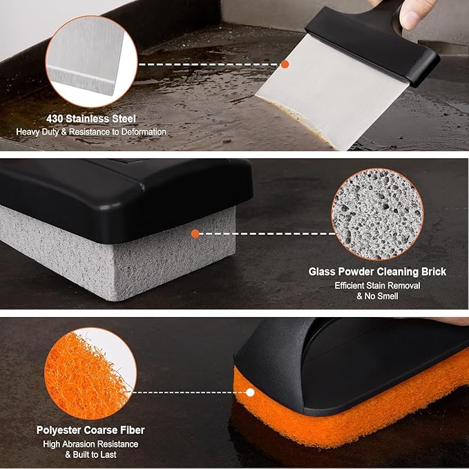SHINESTAR Griddle Cleaning Kit for Blackstone, 12-Piece Flat Top Grill Cleaning Kit, Equipped with Scouring Pads, Cleaning Brick and Scraper, Deep Cleaning & Stain Removal