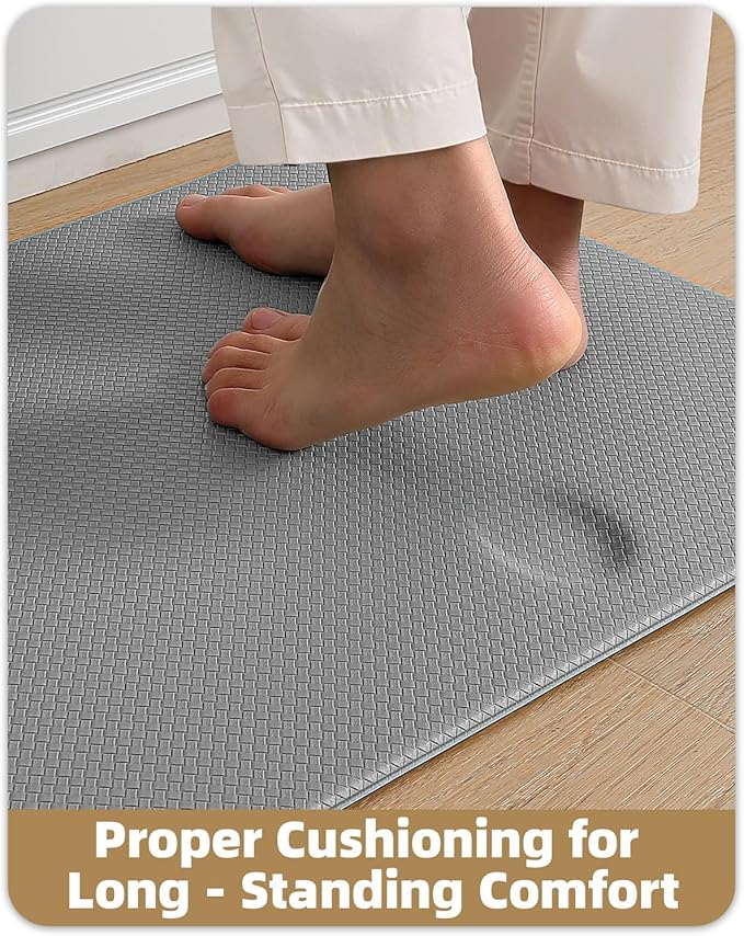 Color&Geometry Anti Fatigue Cushion Padded Kitchen Mat for Floor - 17x29+17x59,Easy Clean, Waterproof & Oil Proof, Anti Slip, Foam Rubber Runner Rug for Front Sink Comfort Standing, Grey Set of 2
