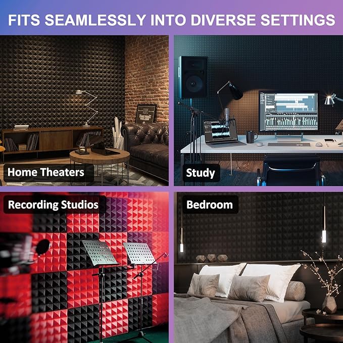 JBER Acoustic Sound Foam Panels, 24 Pack 2" X 12" X 12" Red and Black Soundproofing Treatment Studio Wall Padding Sound Absorbing Fireproof Pyramid