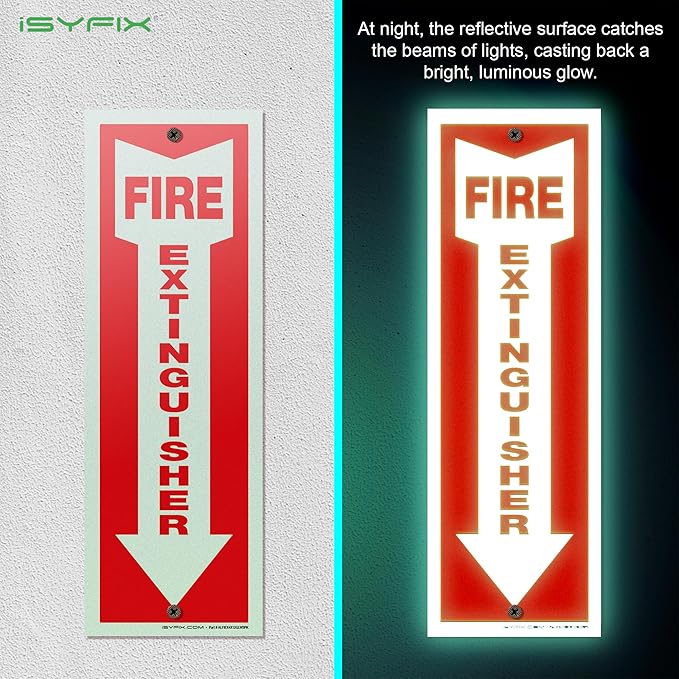 iSYFIX Fire Extinguisher Reflective Signs – 3 Pack 4x12 Inch – 40 mil Thick Polystyrene Plastic, Laminated for Ultimate UV, Weather, Scratch, Water & Fade Resistance, Indoor & Outdoor