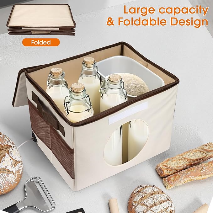 Foldable Bread Proofing Box with Temperature Timer Controller (86-113℉),Space-Saving Dough Proofer with Metal Rack,Sourdough Starter Warmer,Proofing Box for Bread Baking,Pizza,Yogurt,Seed Starting