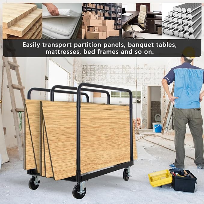 Steel Panel Truck,1500 LBS Panel Dollies Cart,Heavy Duty Drywall Sheet Cart for Lumber Furniture Warehouse Garage,with 4 Braking Casters
