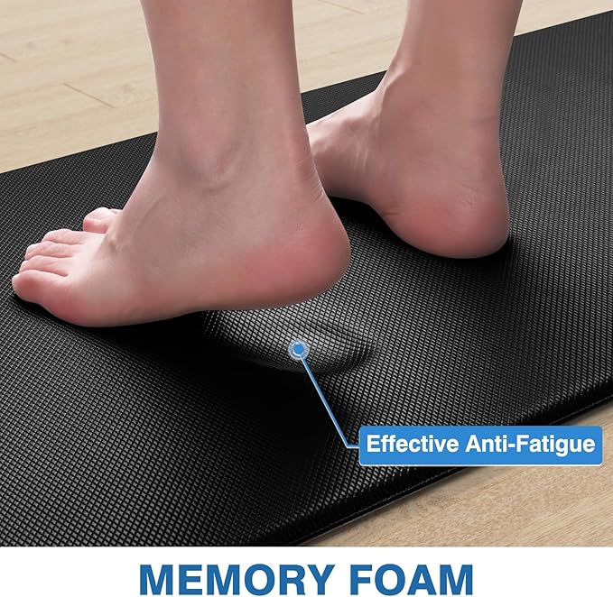 StepRite Kitchen Mats, 2PCS Kitchen Rugs, Cushioned Anti Fatigue Kitchen Mats for Floor, Non-Slip Standing Desk Mat, Waterproof Kitchen Rug Set for Kitchen, 20" x 32"+20" x 48"-0.4 inch Thick, Black