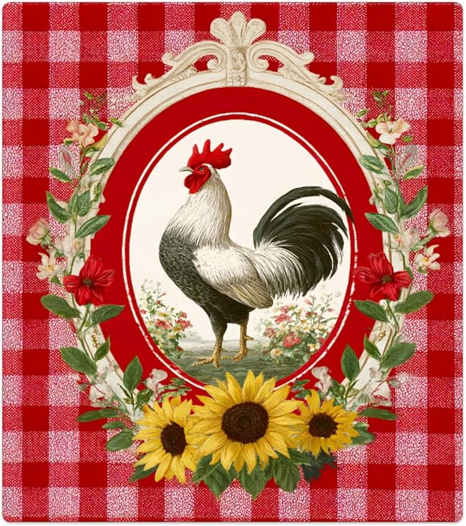 Dishwasher Magnet Cover Red Checkered Rooster Dishwasher Door Cover Panel Decals Magnetic Refrigerator Covers for Kitchen Farmhouse Home Decor 23 X 26 in