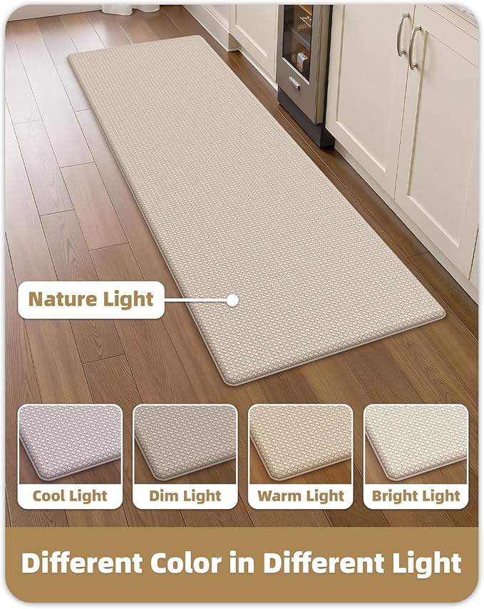 Color&Geometry Anti Fatigue Cushion Kitchen Mat for Floor - 17"x79",Long,Easy Clean, Water & Oil Proof, Anti Slip, Foam Rubber Runner Rug for Front Sink Comfort Standing,Dark Beige