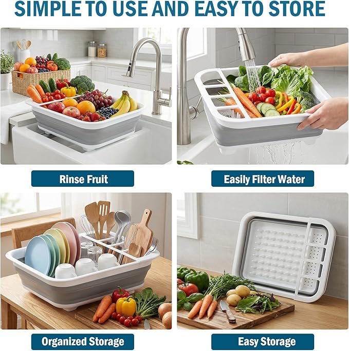 1 Pack Space-Saving Collapsible Dish Rack – Durable, Multi-Compartment Design for Kitchen, RV, Camping, and More – Dishwasher & Easy to Store