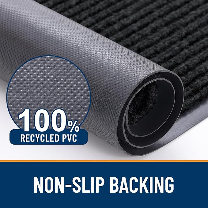 OLANLY Front Door Mat Indoor Outdoor Entrance, Waterproof Heavy Duty Doormat, Fade Resistant, Low Profile, Easy Clean Patio Porch Welcome Floor Mats for Entry, 59x20, Black