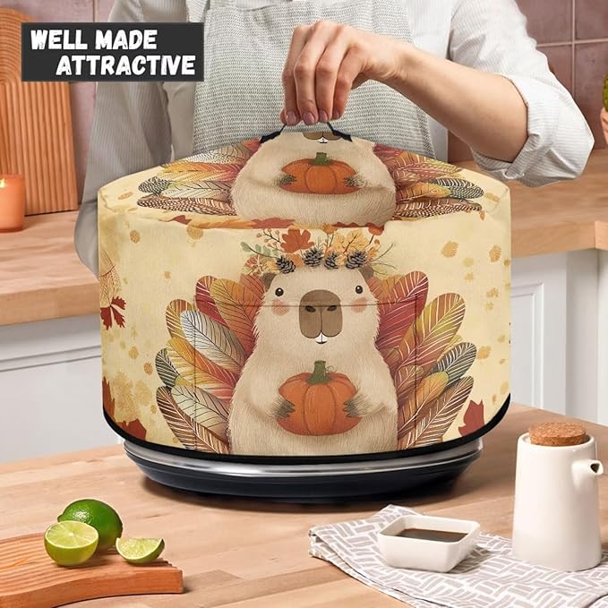 Slow Cooker Dust Cover Compatible with 6/7/8 Quart Slow Cooker Dust Proof Electric Slow Cooker Cover with Pocket for Crock Pot Thanksgiving Decor, Groundhog Turkey Pumpkin Maple Leaf Print