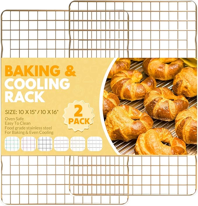 2 PCS Cooling Racks for Cooking and Baking, 15x10 Inches Stainless Steel Cooling Rack, Sheet Pan with Wire Rack for Baking Sheet, Bacon Rack Oven Safe Fits Jelly Roll Sheet Pan