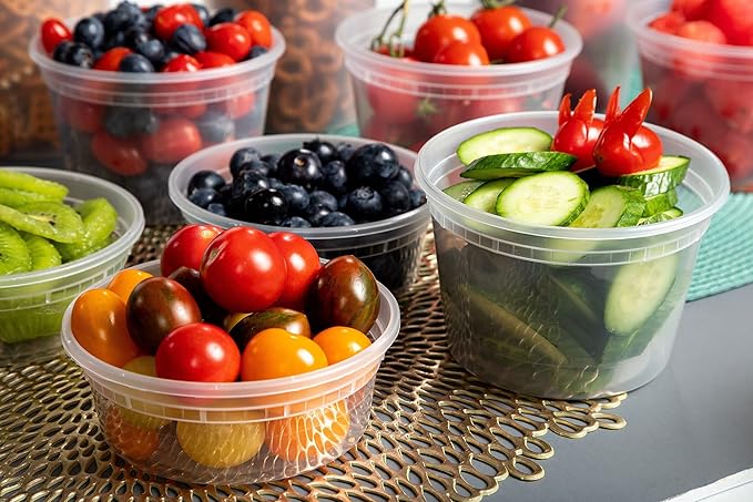 SafeWare Deli Containers with Airtight Lids 40 Set (8oz-12, 16oz-16, 32oz-12 Set) Perfect for Slime, Portion Control, Microwavable, Dishwasher, Freezer Safe, Leakproof, Stackable