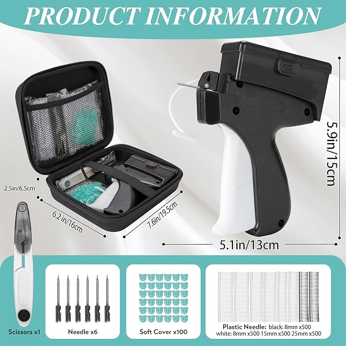 Clothing Label Gun with Box,Standard Retail Price Tag Labeling Gun Kit,Having 6 Needles, 2000 Micro Fasteners, Scissors and Soft Cover,Suitable for Store,Warehouse,Consignment,Yard Sale,etc.(Black)