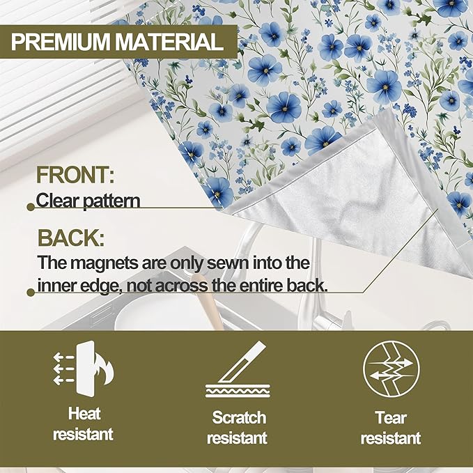 Blue Floral Magnetic Dishwasher Cover,Cornflower Dishwasher Covers for The Front Magnetic Dishwasher Panel Decal Cover for Kitchen 23x26inch