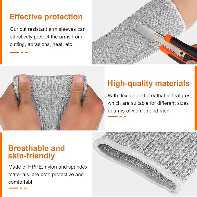Neer 4 Pair Protective Arm Sleeves for Thin Skin Anti-Cut Burn Resistant Cover Forearm Sleeve for Cooking Construction (Gray,7.9 Inch)