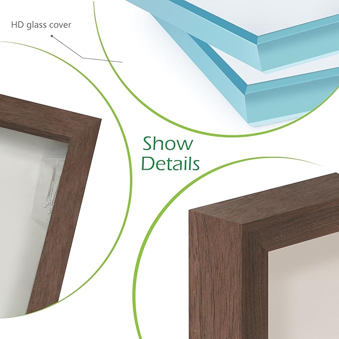 FrameWorks 8.5” x 11” Dark Oak Wooden Shadow Box Frame – Soft Felt Back, Tempered Glass, and Included Elegant White Ball Push Pins,8.5inchx11inch