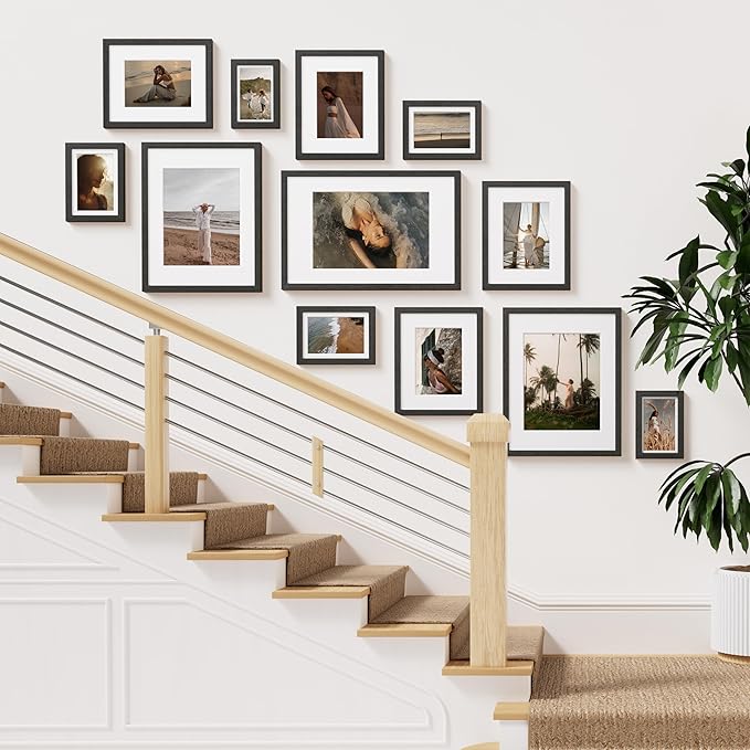 Vittanly 8.5x11 Picture Frame Set of 2, Solid Wood Frame for Wall or Tabletop, Display Photo 6x8 with Mat or 8.5x11 without Mat, Black