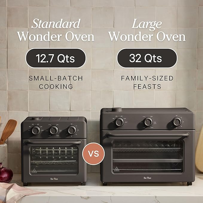 Our Place Large Wonder Oven | 6-in-1 Stainless Steel Air Fryer Toaster Oven Combo with Basket, Rack, Pan & Tray | 3-Rack, 32 QT, Large Capacity - Toast, Roast, Bake, Reheat, Broil & Steam | Steam