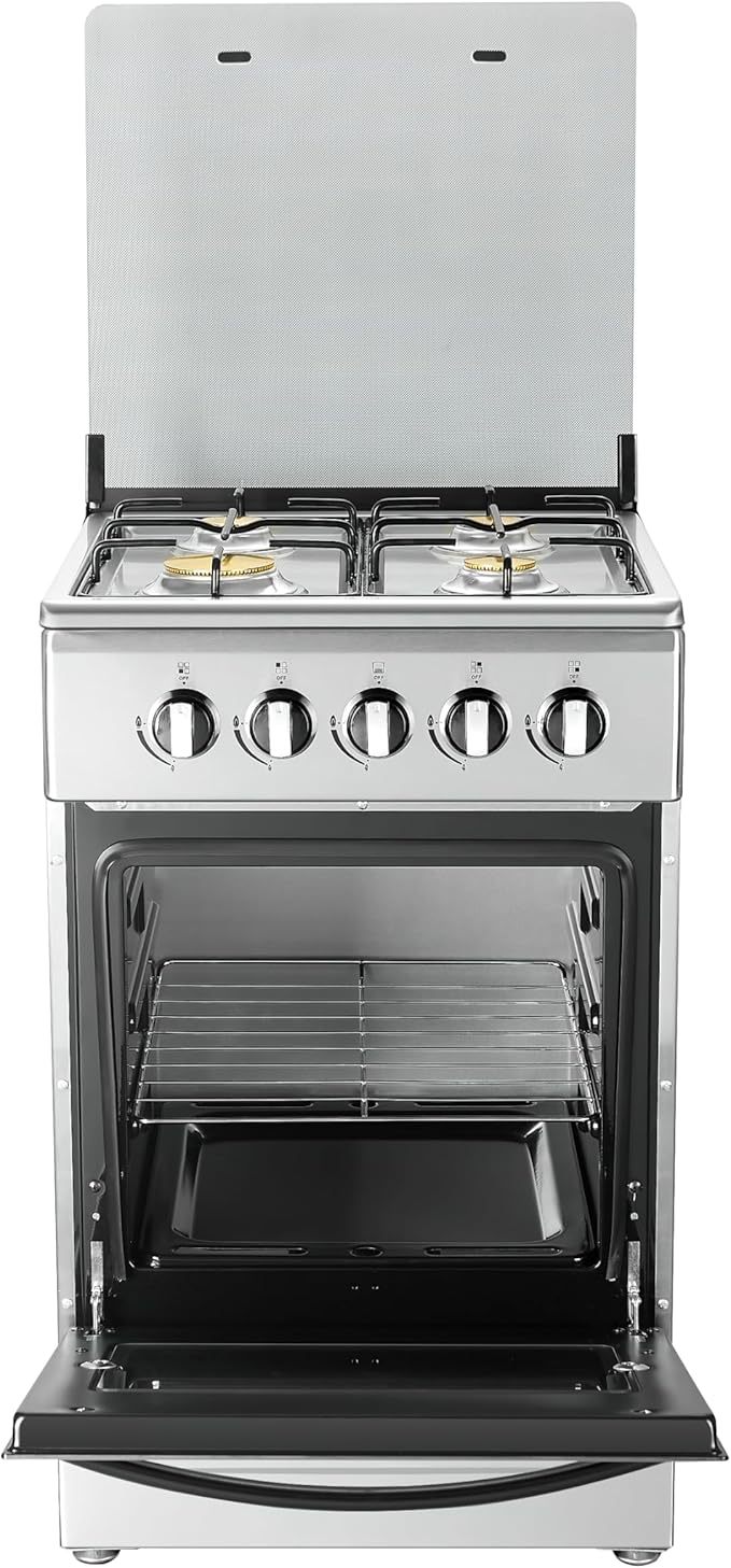 20" Free Standing Gas Stove Oven Range,4 Burner LPG Cooktop with 65L Oven, 201 Stainless Steel Body, Double Layer Mirror Surface Tempered Glass Door, Compact Design for Kitchen (LPG)